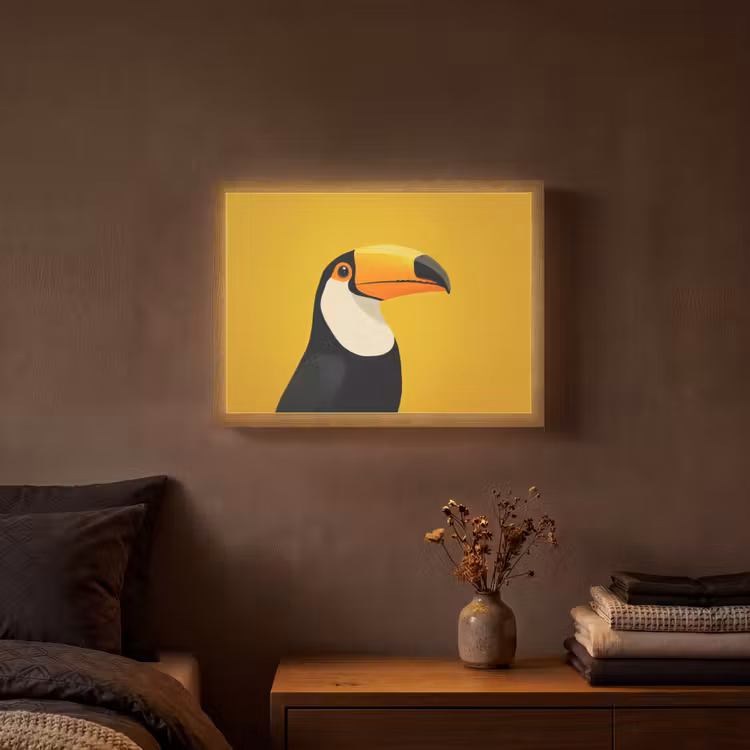 Toekan - Minimalistisch - Snavel - Oranje Light Box met batterij (Wandlamp) middel -sfeer4