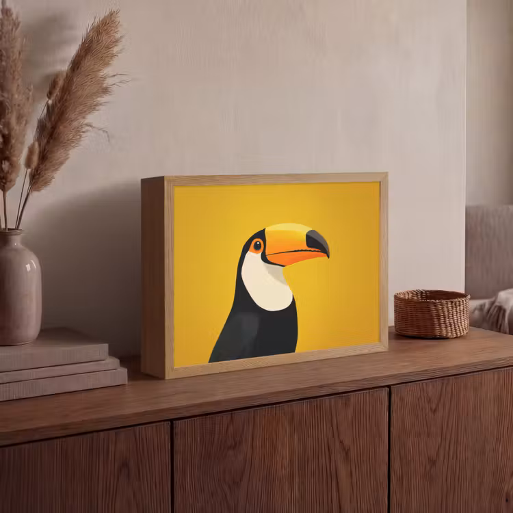 Toekan - Minimalistisch - Snavel - Oranje Light Box met batterij (Wandlamp) middel -sfeer2