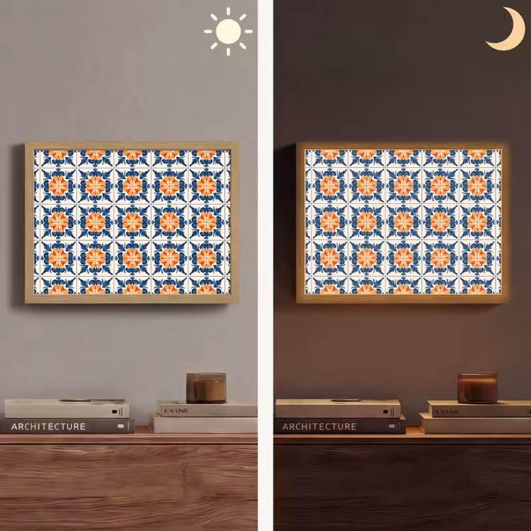 Traditioneel - Tegel - Oranje Light Box met batterij (Wandlamp) middel 907 -sfeer3