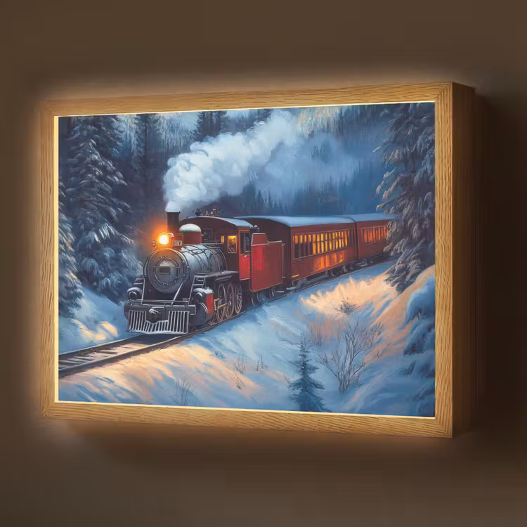Trein - Kerst - Sneeuw - Kersttrein Light Box met batterij (Wandlamp) middel -z3d_website