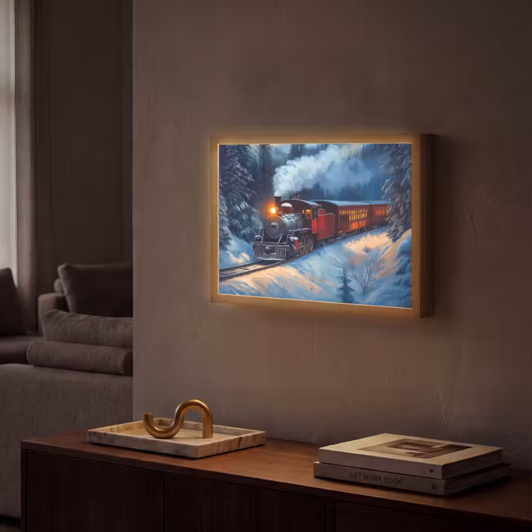 Trein - Kerst - Sneeuw - Kersttrein Light Box met batterij (Wandlamp) middel -sfeer1
