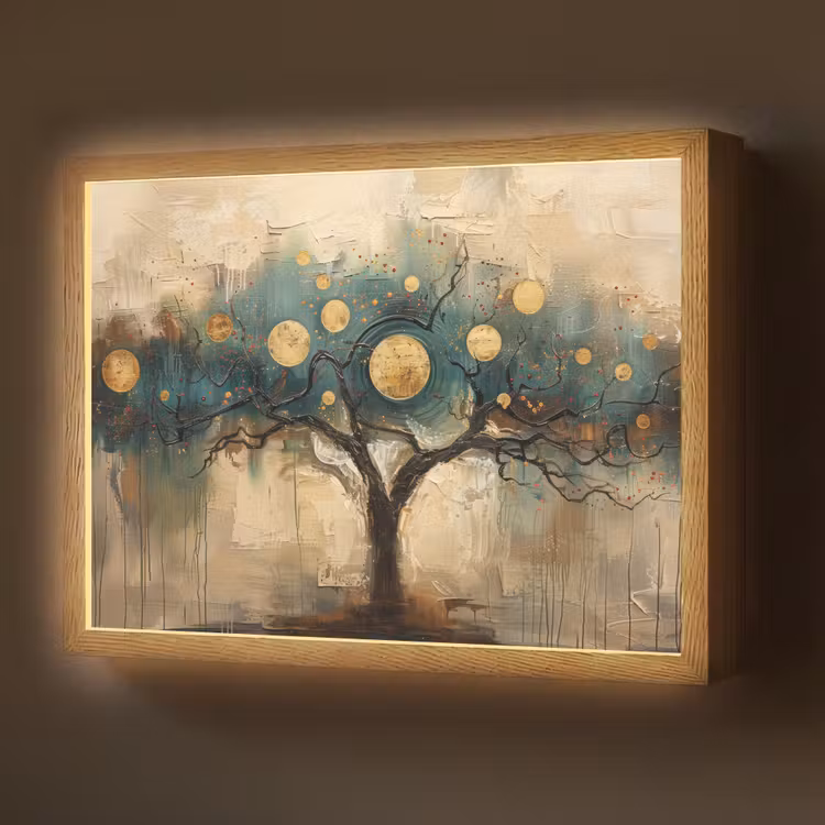 Boom - Abstract - Bruin - Goud - Industrieel Light Box met batterij (Wandlamp) middel -z3d_website