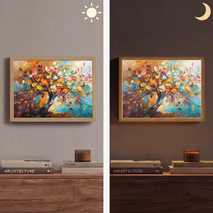 Boom - Abstract - Kleurrijk - Bloemen Light Box met batterij (Wandlamp) middel -sfeer3