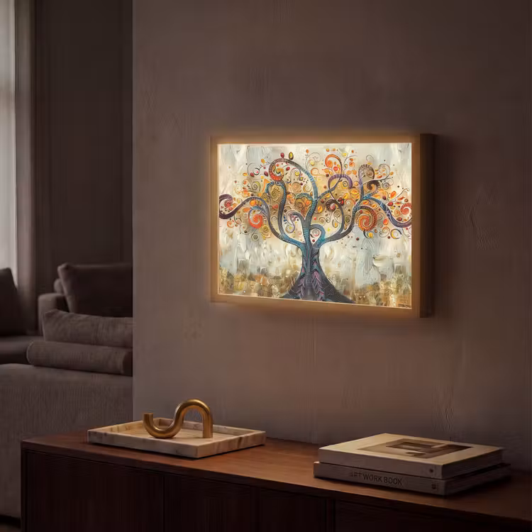 Boom - Kunst - Modern - Natuur Light Box met batterij (Wandlamp) middel -sfeer1