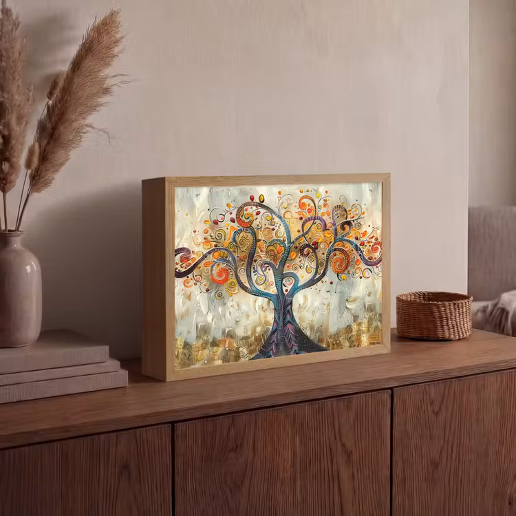 Boom - Kunst - Modern - Natuur Light Box met batterij (Wandlamp) middel -sfeer2