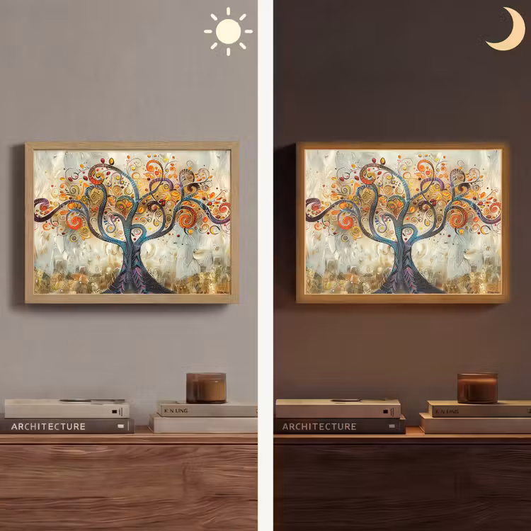 Boom - Kunst - Modern - Natuur Light Box met batterij (Wandlamp) middel -sfeer3