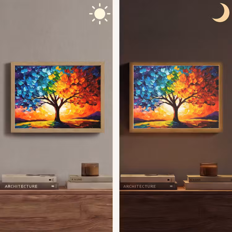 Boom - Kunst - Natuur - Zonsondergang Light Box met batterij (Wandlamp) middel -sfeer3