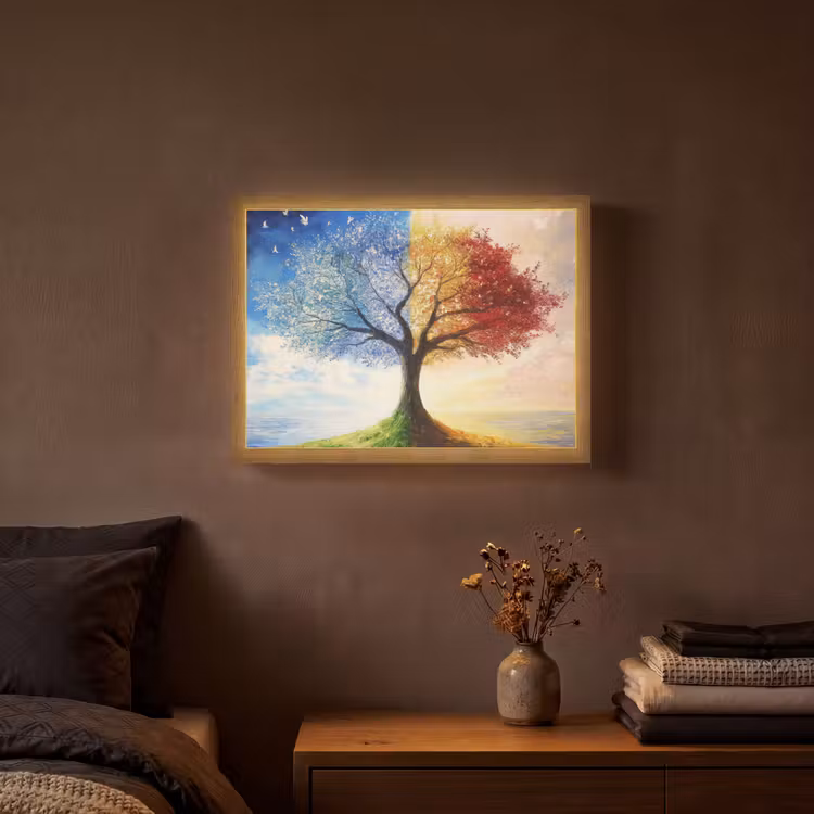 Boom - Kunst - Seizoenen - Herfst Light Box met batterij (Wandlamp) middel -sfeer4