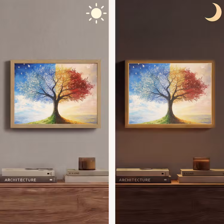Boom - Kunst - Seizoenen - Herfst Light Box met batterij (Wandlamp) middel -sfeer3