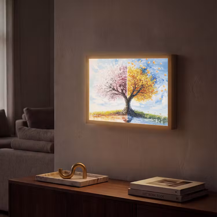 Boom - Kunst - Seizoenen - Lente - Herfst Light Box met batterij (Wandlamp) middel -sfeer1