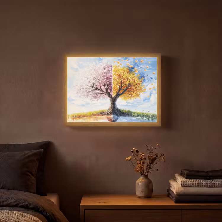 Boom - Kunst - Seizoenen - Lente - Herfst Light Box met batterij (Wandlamp) middel -sfeer4