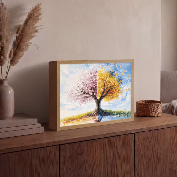 Boom - Kunst - Seizoenen - Lente - Herfst Light Box met batterij (Wandlamp) middel -sfeer2