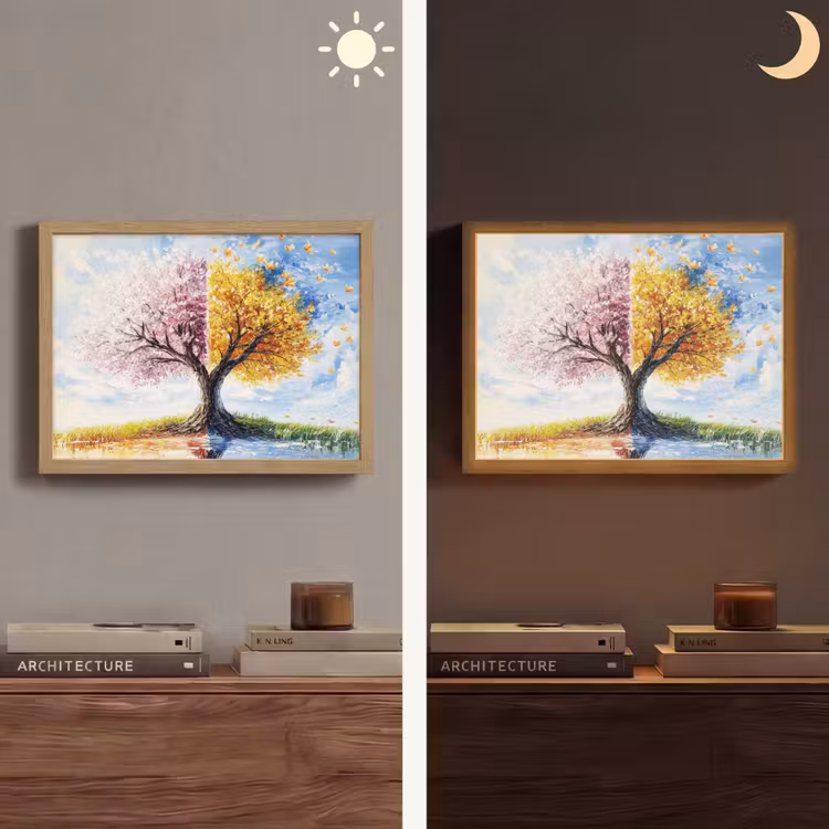 Boom - Kunst - Seizoenen - Lente - Herfst Light Box met batterij (Wandlamp) middel -sfeer3