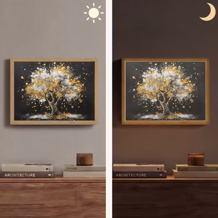 Boom - Zwart - Goud - Wit - Modern Light Box met batterij (Wandlamp) middel -sfeer3