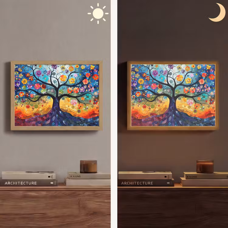 Boom - Kleurrijk - Bloemen - Kunst - Abstract Light Box met batterij (Wandlamp) middel -sfeer3