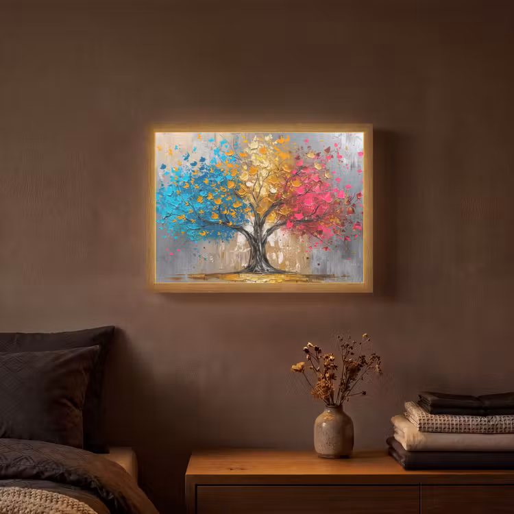Boom - Kleurrijk - Grijs - Modern Light Box met batterij (Wandlamp) middel -sfeer4