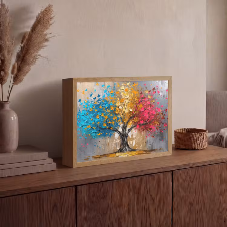 Boom - Kleurrijk - Grijs - Modern Light Box met batterij (Wandlamp) middel -sfeer2