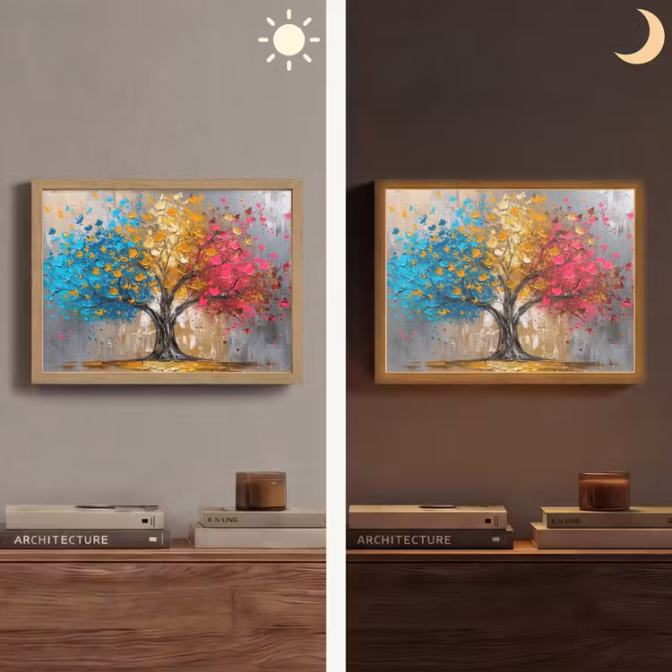 Boom - Kleurrijk - Grijs - Modern Light Box met batterij (Wandlamp) middel -sfeer3