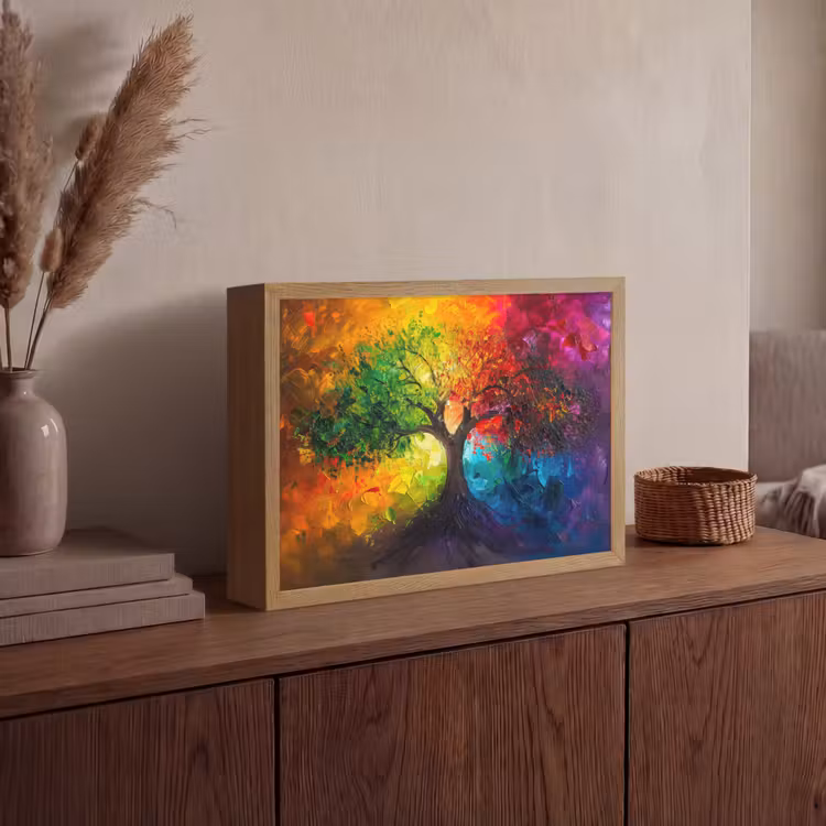 Boom - Kleurrijk - Modern - Abstract Light Box met batterij (Wandlamp) middel -sfeer2