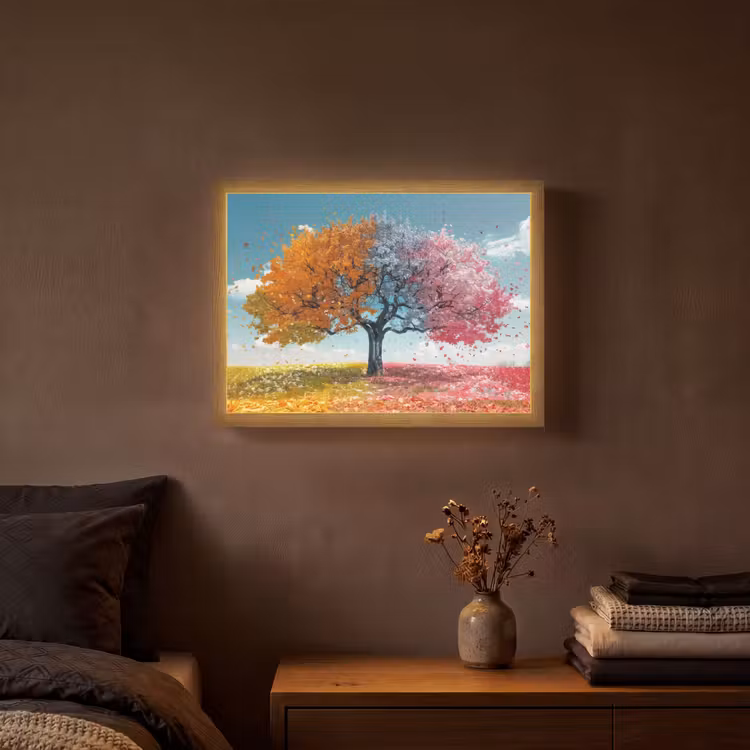 Boom - Kleurrijk - Natuur - Levensboom Light Box met batterij (Wandlamp) middel -sfeer4