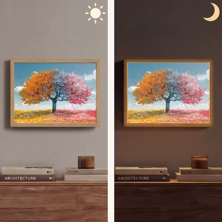 Boom - Kleurrijk - Natuur - Levensboom Light Box met batterij (Wandlamp) middel -sfeer3