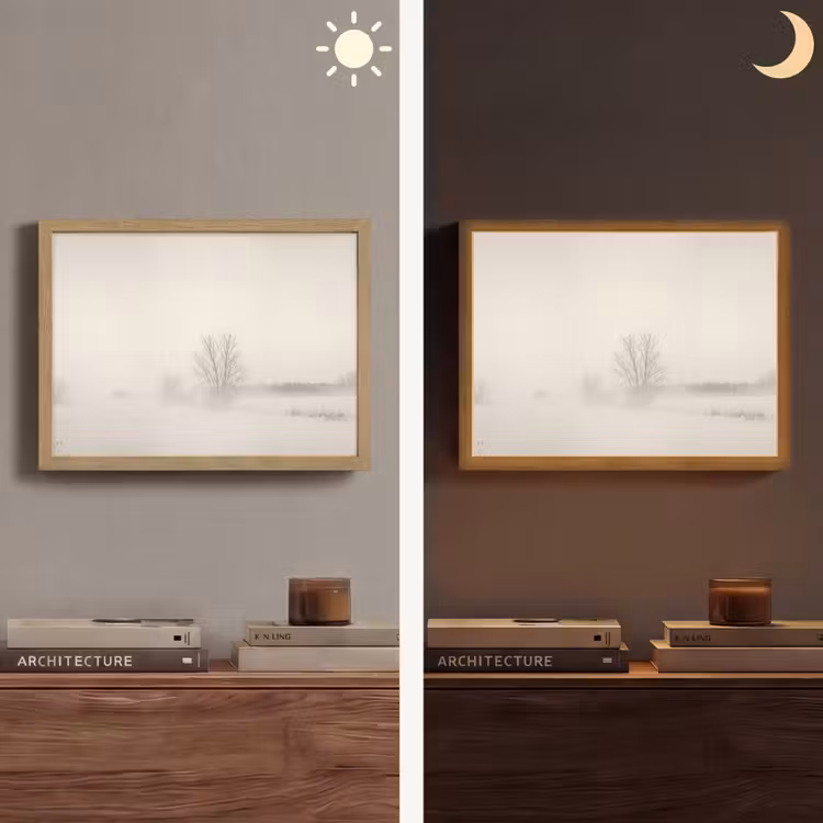 Boom - Mist - Sneeuw - Winter - Minimalistisch Light Box met batterij (Wandlamp) middel -sfeer3