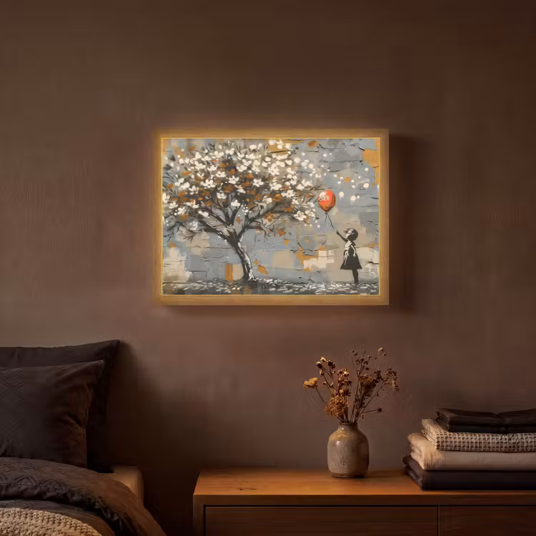 Boom - Graffiti - Banksy Style - Balloon Girl Light Box met batterij (Wandlamp) middel -sfeer4