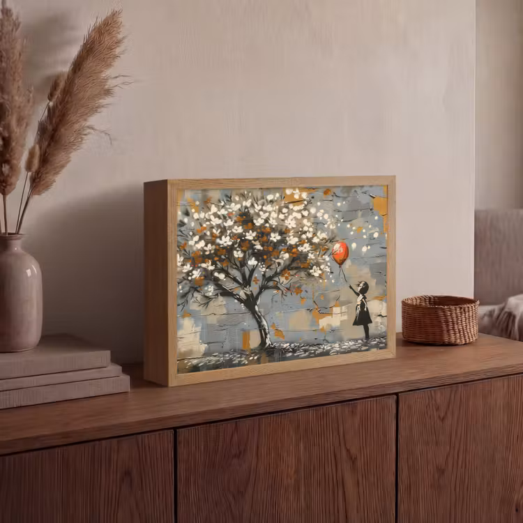Boom - Graffiti - Banksy Style - Balloon Girl Light Box met batterij (Wandlamp) middel -sfeer2