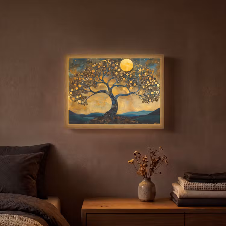 Boom - Industrieel - Abstract - Geel Light Box met batterij (Wandlamp) middel -sfeer4