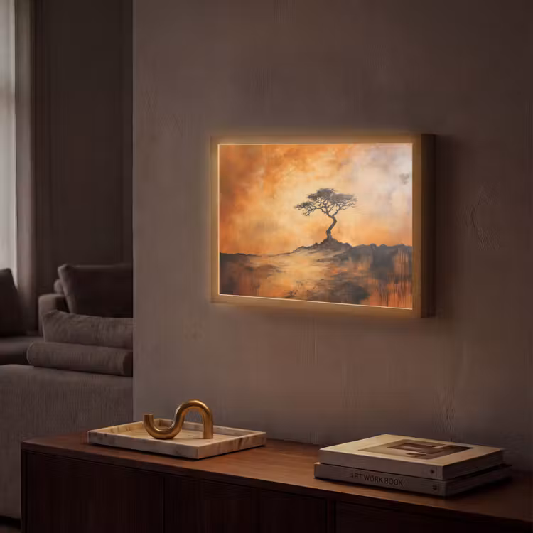 Boom - Landschap - Oranje Light Box met batterij (Wandlamp) middel -sfeer1
