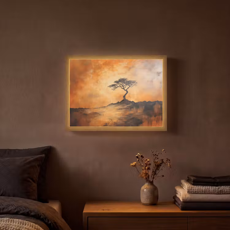 Boom - Landschap - Oranje Light Box met batterij (Wandlamp) middel -sfeer4