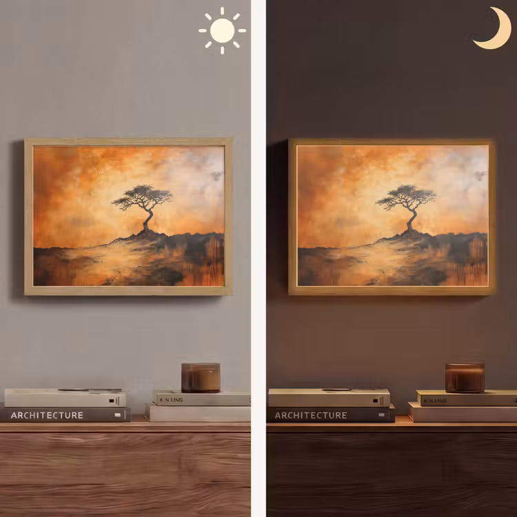 Boom - Landschap - Oranje Light Box met batterij (Wandlamp) middel -sfeer3