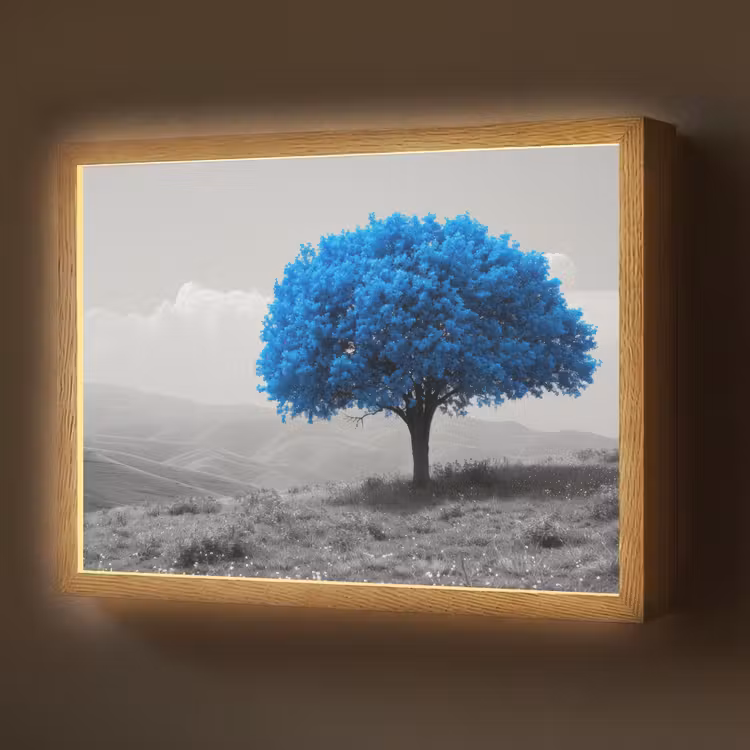 Boom - Natuur - Blauw - Zwart wit Light Box met batterij (Wandlamp) middel -z3d_website