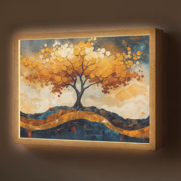 Boom - Natuur - Goud - Modern Light Box met batterij (Wandlamp) middel -z3d_website