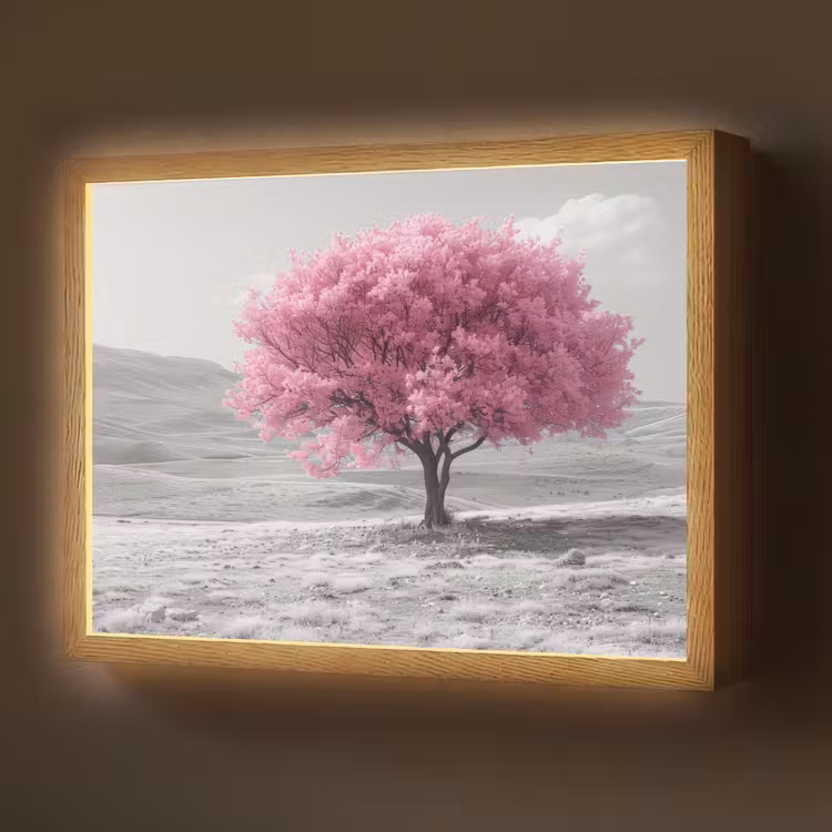 Boom - Natuur - Roze - Zwart wit Light Box met batterij (Wandlamp) middel -z3d_website