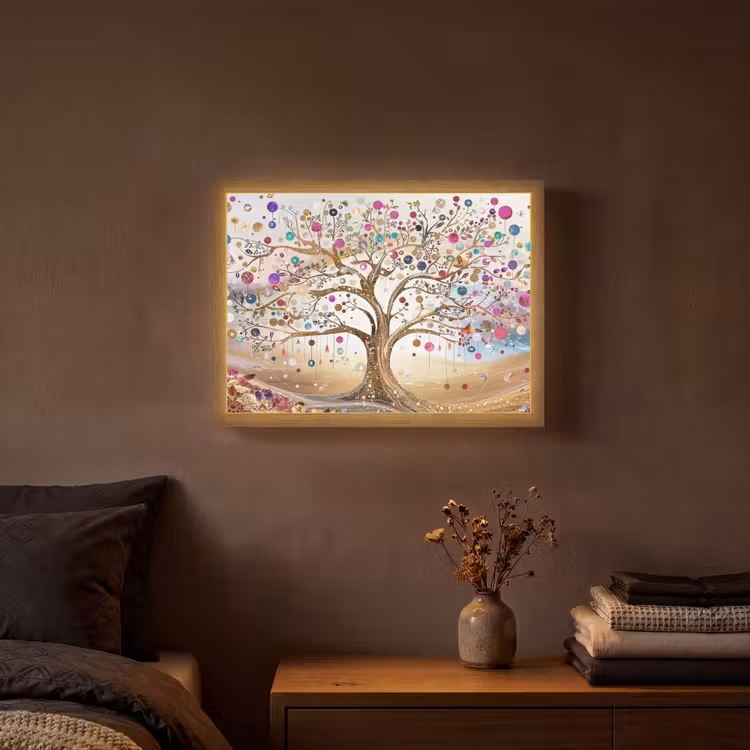 Levensboom - Goud - Kleurrijk - Abstract - Aesthetic Light Box met batterij (Wandlamp) middel -sfeer4