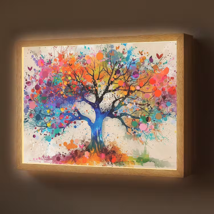 Levensboom - Natuur - Kleurrijk - Boom Light Box met batterij (Wandlamp) middel -z3d_website