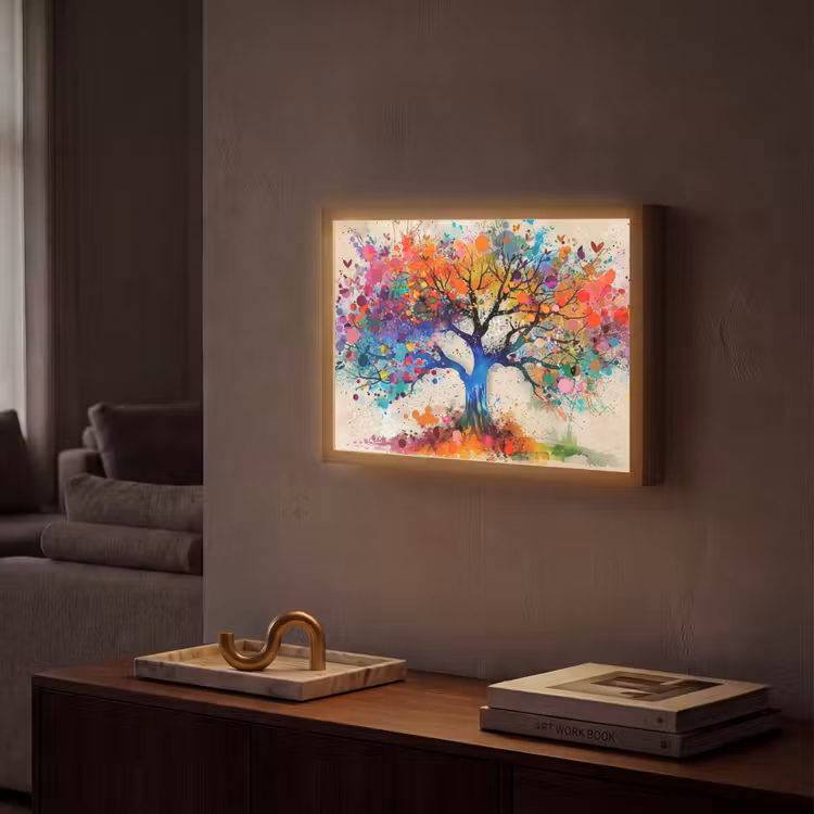 Levensboom - Natuur - Kleurrijk - Boom Light Box met batterij (Wandlamp) middel -sfeer1