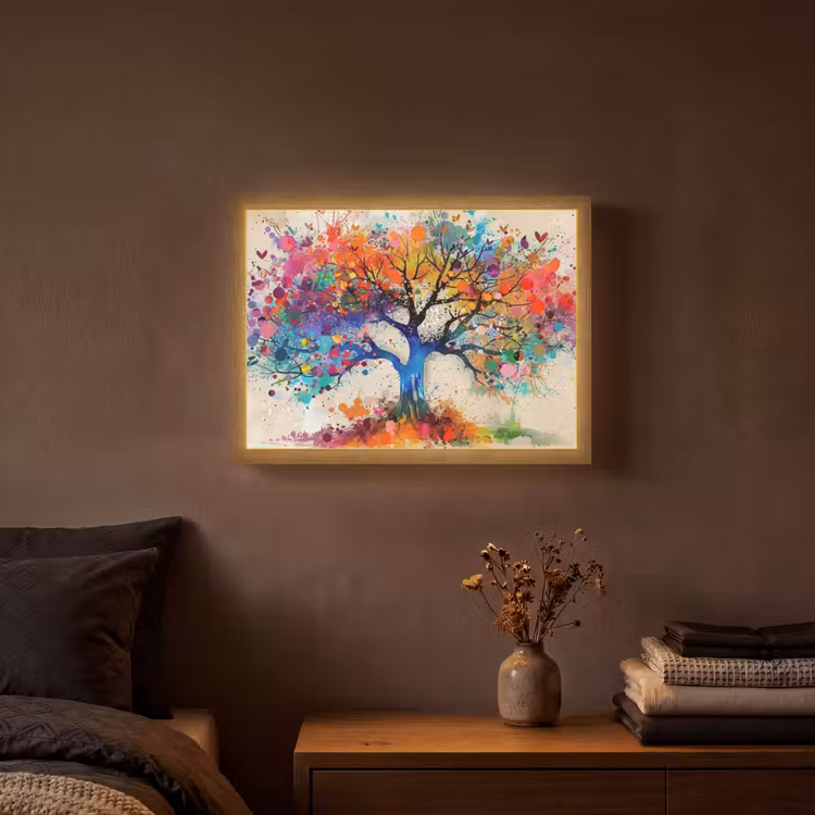 Levensboom - Natuur - Kleurrijk - Boom Light Box met batterij (Wandlamp) middel -sfeer4