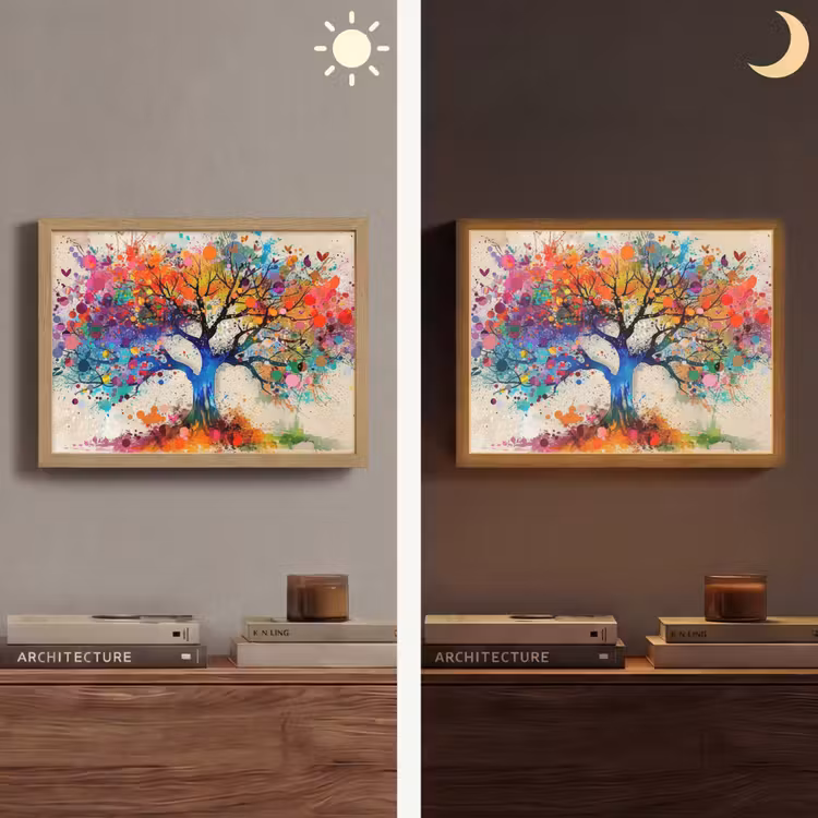 Levensboom - Natuur - Kleurrijk - Boom Light Box met batterij (Wandlamp) middel -sfeer3