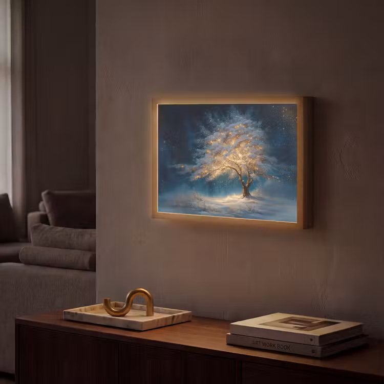 Levensboom - Nacht - Donker - Blauw Light Box met batterij (Wandlamp) middel -sfeer1
