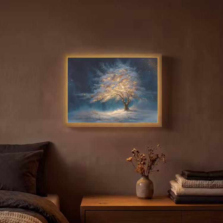 Levensboom - Nacht - Donker - Blauw Light Box met batterij (Wandlamp) middel -sfeer4