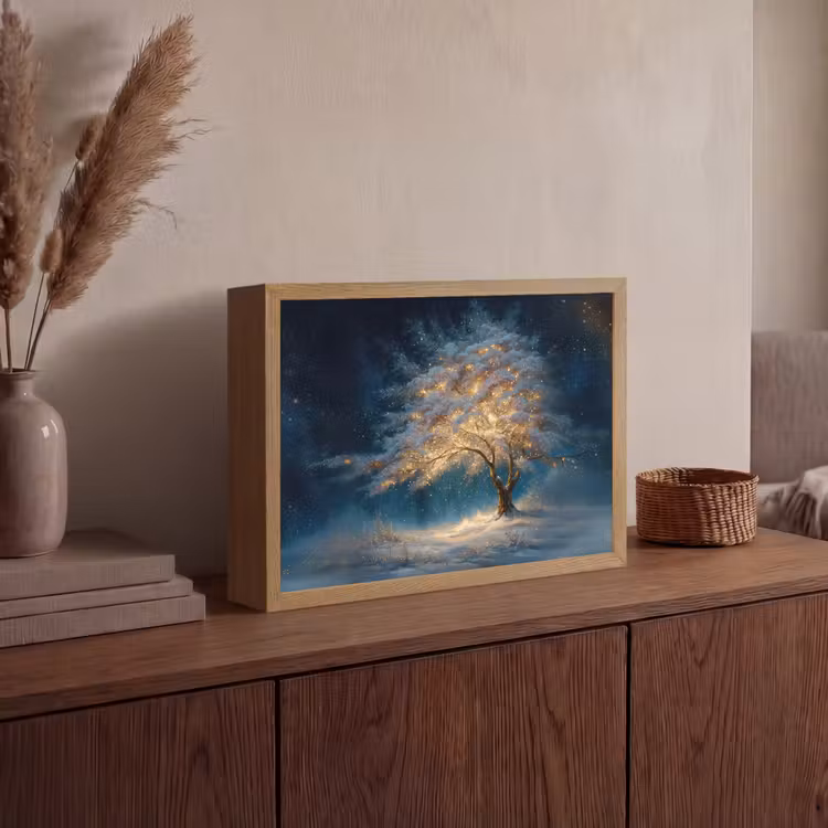 Levensboom - Nacht - Donker - Blauw Light Box met batterij (Wandlamp) middel -sfeer2