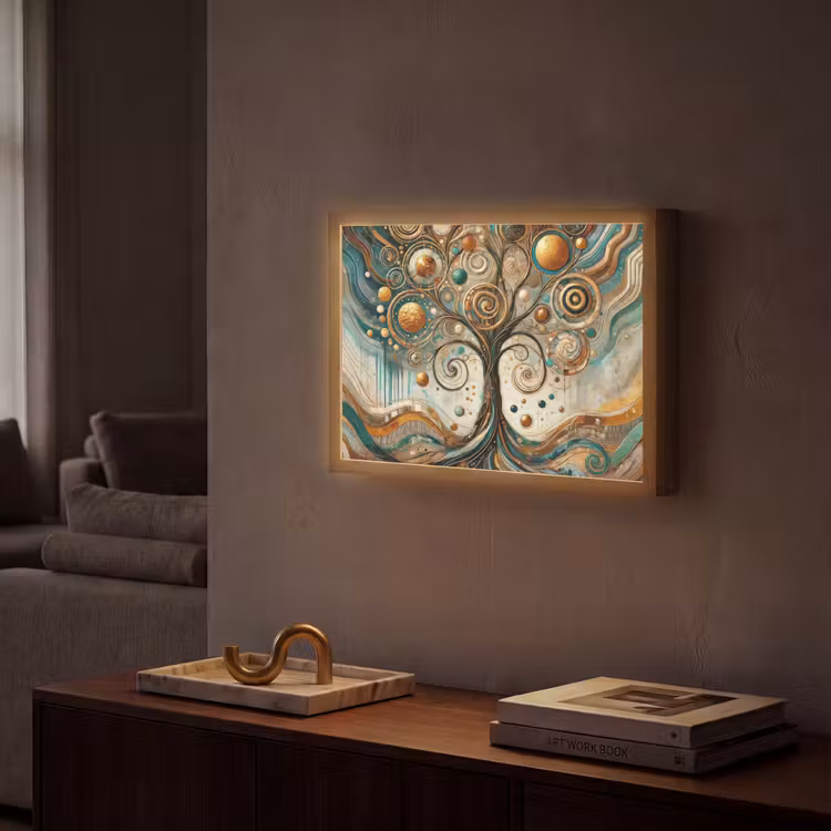 Levensboom - Boom - Abstract - Modern Light Box met batterij (Wandlamp) middel -sfeer1