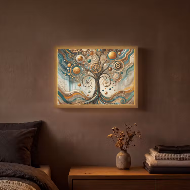 Levensboom - Boom - Abstract - Modern Light Box met batterij (Wandlamp) middel -sfeer4