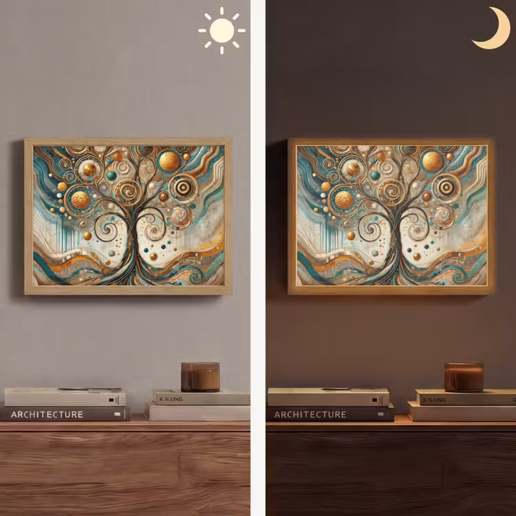 Levensboom - Boom - Abstract - Modern Light Box met batterij (Wandlamp) middel -sfeer3