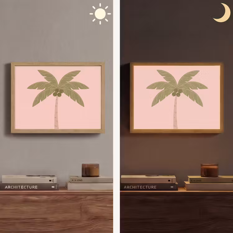 Boom - Palm - Natuur - Illustratie - Roze Light Box met batterij (Wandlamp) middel -sfeer3