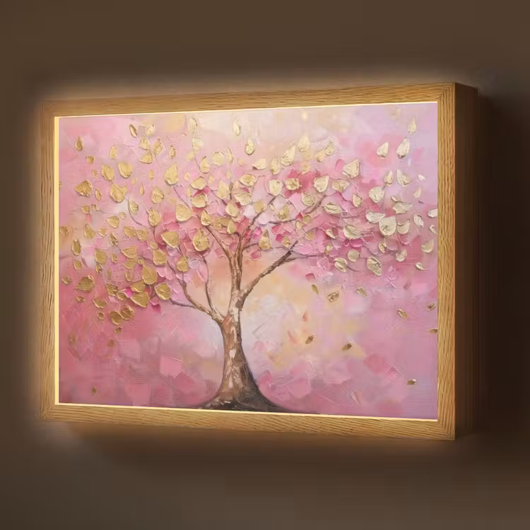 Boom - Roze - Goud - Modern Light Box met batterij (Wandlamp) middel -z3d_website