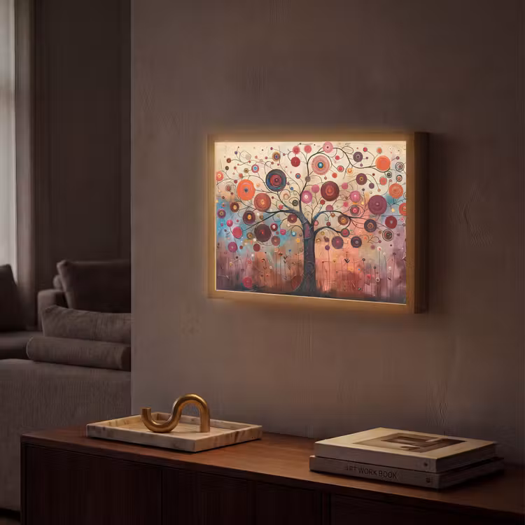 Boom - Paars - Abstract - Kunst Light Box met batterij (Wandlamp) middel -sfeer1
