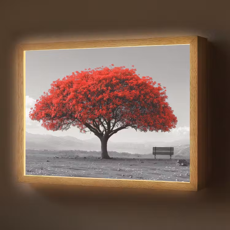 Boom - Rood - Natuur - Zwart wit Light Box met batterij (Wandlamp) middel -z3d_website